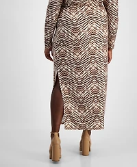 Bar Iii Trendy Plus Size Printed Knit Crepe Side-Slit Skirt, Exclusively at Macy's