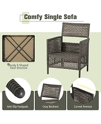 Sugift 3 Pieces Patio Rattan Conversation Sets with Cushioned Sofas and Wood Table Top