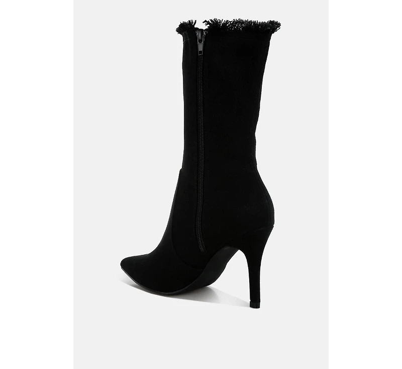 Himkok Distressed Denim Mid-Calf Boots