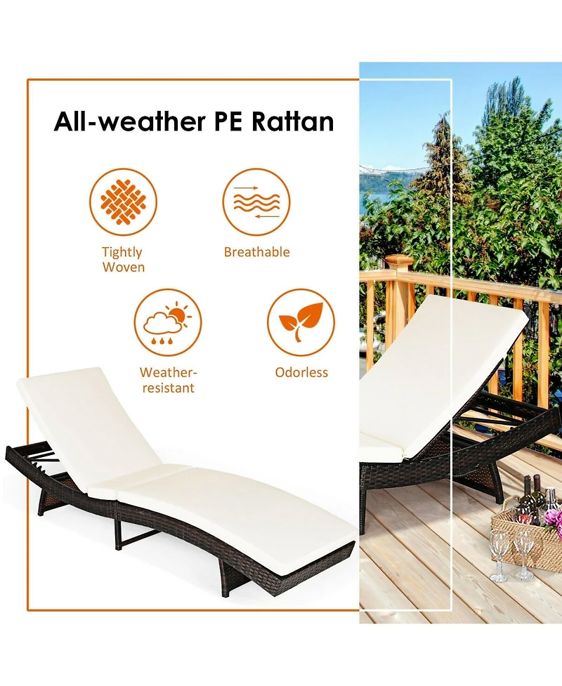 Inolait Patio Folding Chaise Lounge with 5 Adjustable Levels and Cushion