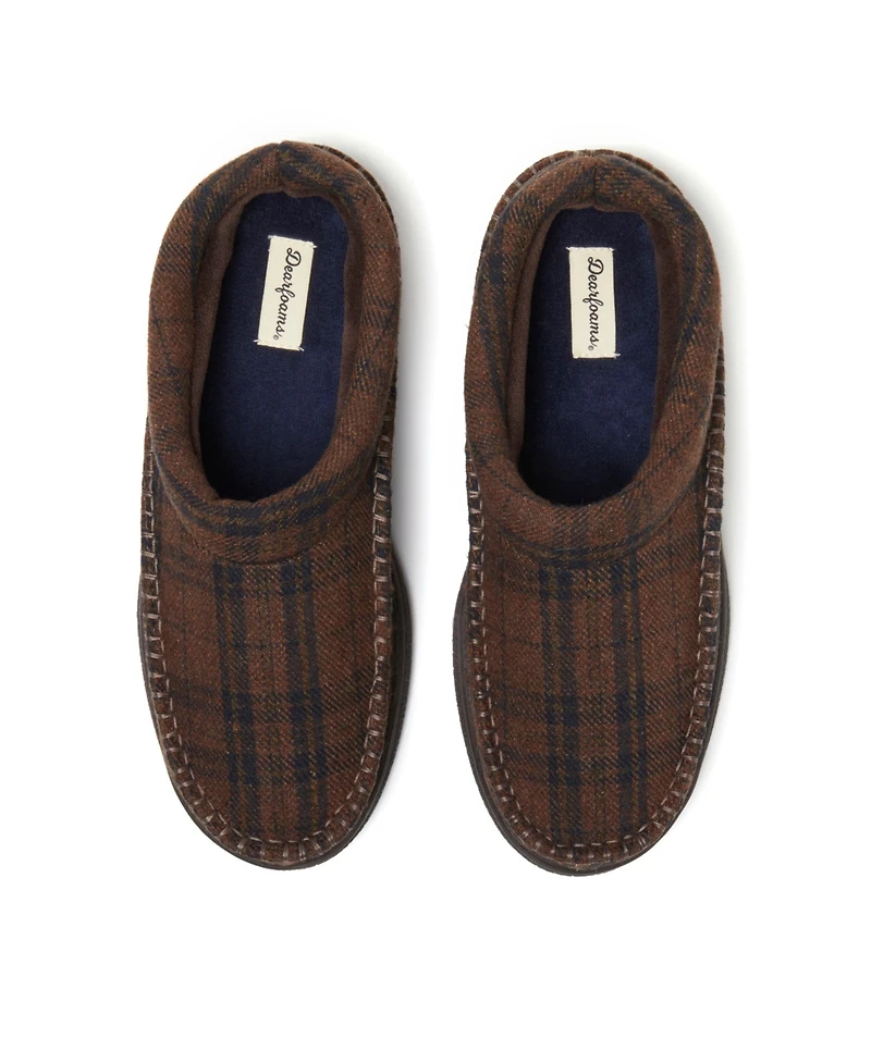 Dearfoams Men's Thompson Plaid Moccasin Toe Clog House Shoe Slipper