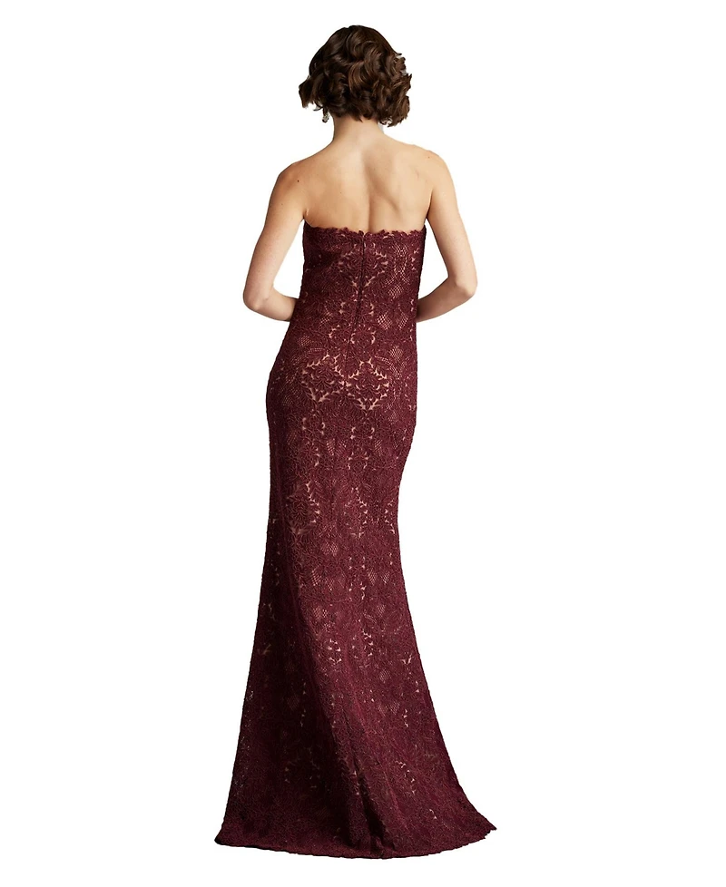 Tadashi Shoji Women's Kohli Strapless Lattice Embroidered Gown
