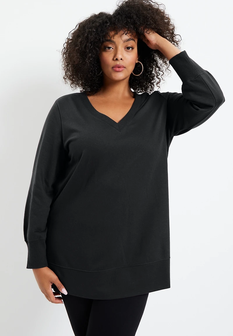 June + Vie Plus V-Neck French Terry Sweatshirt
