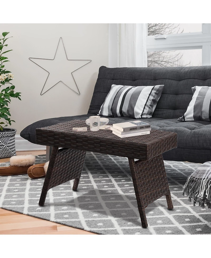 Inolait Folding Pe Rattan Side Coffee Table Patio Garden Furniture