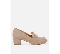 Rag & Co Astra Block Heel Suede Loafers