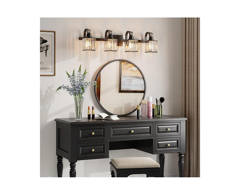 gaomon Bathroom Vanity Light Fixtures Modern Crystal Vanity Light Fixtures Over Mirror，4 Light Modern Crystal Wall Lighting with Square Shade B