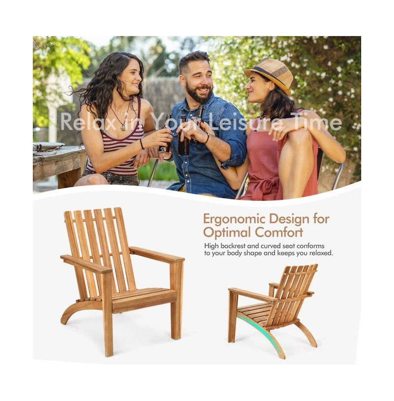 Outdoor Patio Acacia Wood Adirondack Lounge Armchair