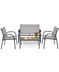 Vebreda 4 Pieces Patio Furniture Set with Glass Top Coffee Table