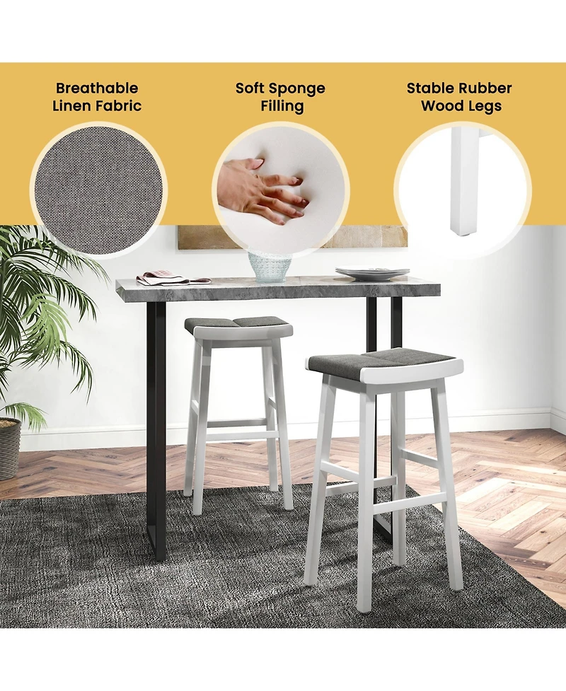Sugift 2 Pieces 31.5 Inch Upholstered Saddle Barstools with Padded Cushions