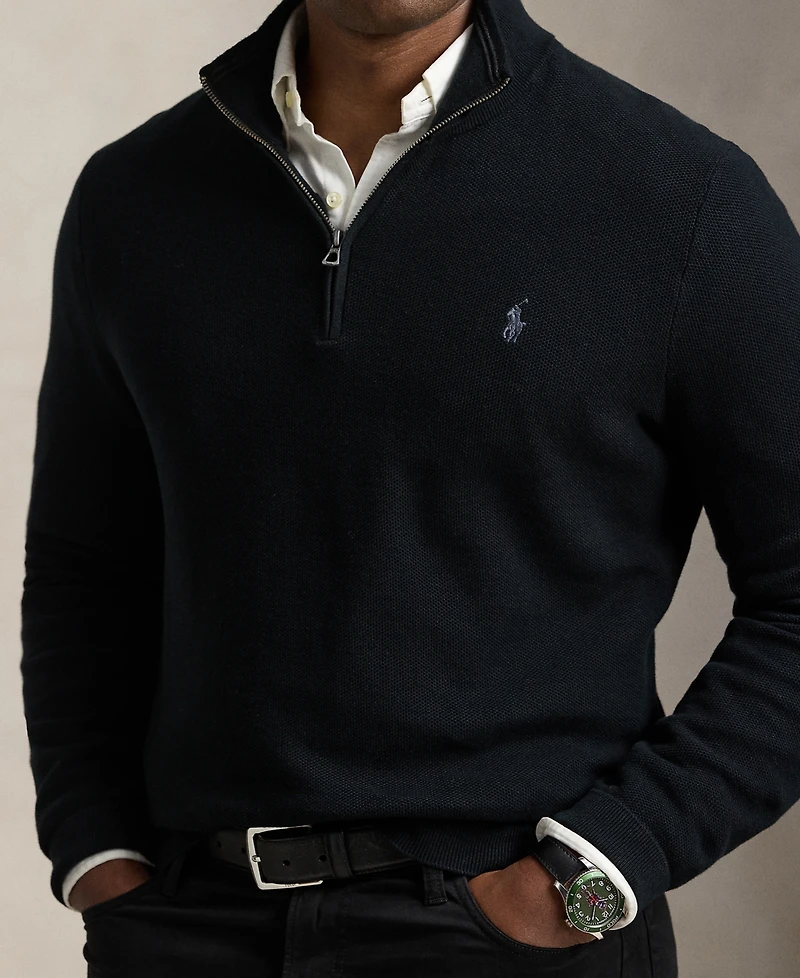 Polo Ralph Lauren Men's Big & Tall Mesh-Knit Cotton Quarter-Zip Sweater