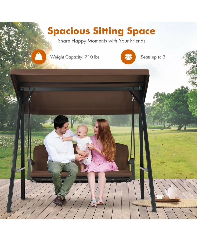 Sugift Outdoor 3-Seat Porch Swing with Adjust Canopy and Cushions