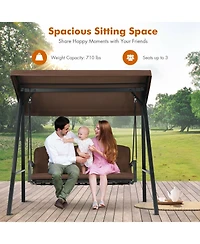 Sugift Outdoor 3-Seat Porch Swing with Adjust Canopy and Cushions