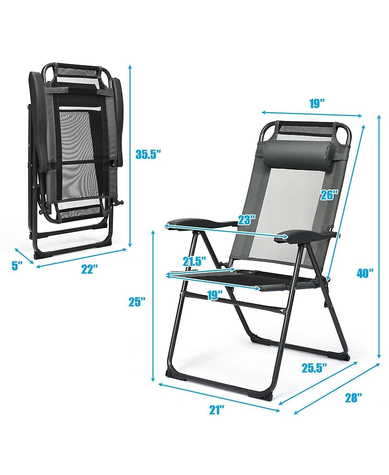 Sugift 4 Pieces Patio Garden Adjustable Reclining Folding Chairs with Headrests