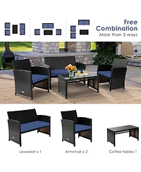 Sugift 4 Pieces Patio Rattan Cushioned Furniture Set