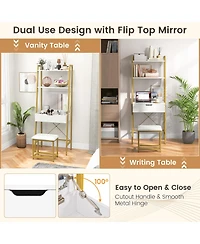 Sugift Ladder Vanity Desk Set with Flip Top Mirror and Cushioned Stool