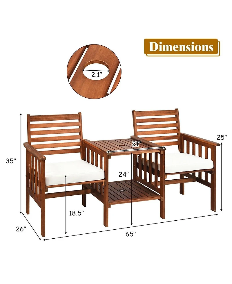 Sugift 3 Pieces Outdoor Patio Table Chairs Set Acacia Wood Loveseat