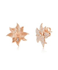 Suzy Levian Rose Sterling Silver White Cubic Zirconia Large Pave Flower Earrings