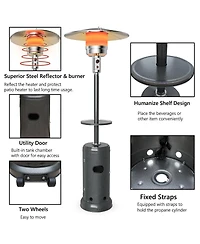 Gymax Outdoor Patio Heater Propane Standing Lp Gas Steel W/Table & Wheels Grey