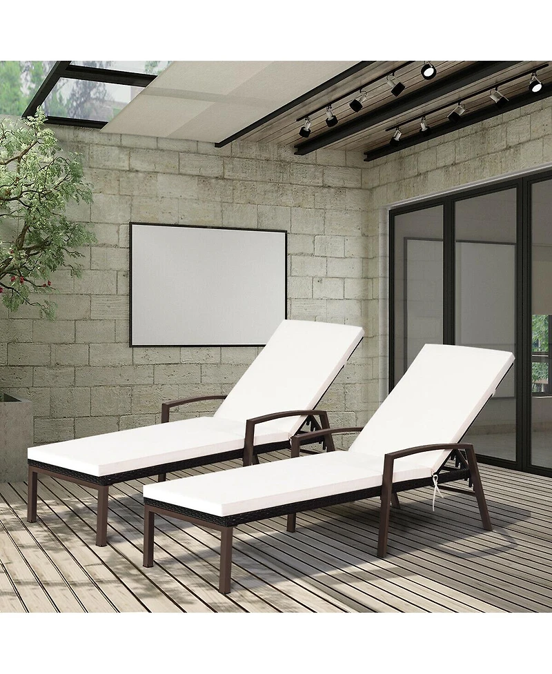 Inolait Sugift 2 Pieces Patio Rattan Reclining Chaise Lounge Chair with Cushion and Armrest