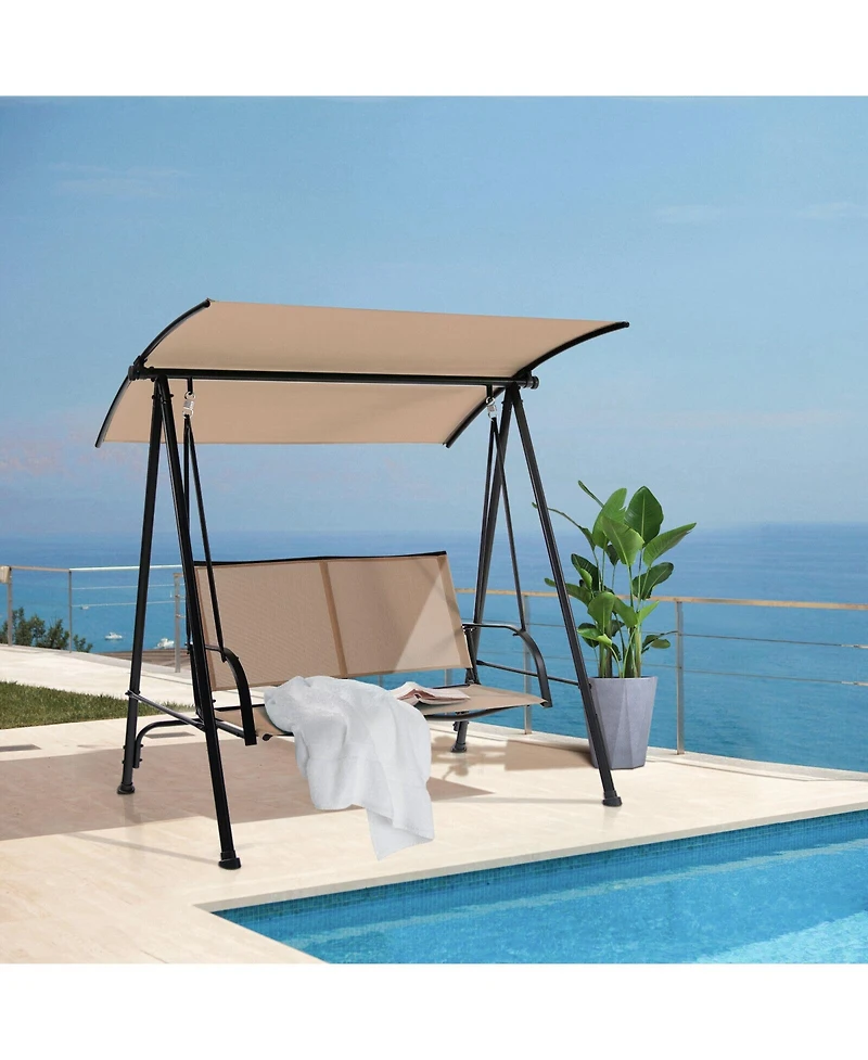 Sugift 2-Seat Outdoor Canopy Swing with Comfortable Fabric Seat and Heavy-duty Metal Frame