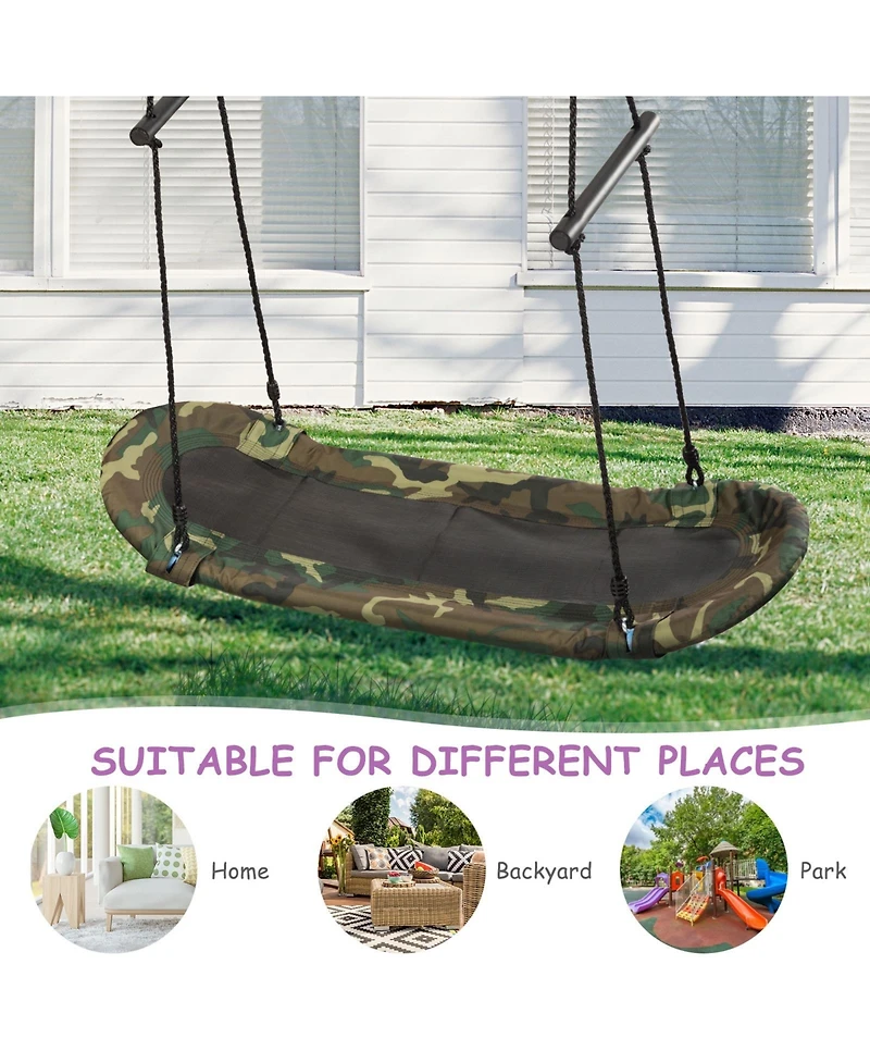 Sugift Saucer Tree Swing Surf Kids Outdoor Adjustable Oval Platform Set with Handle