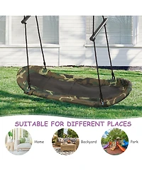 Sugift Saucer Tree Swing Surf Kids Outdoor Adjustable Oval Platform Set with Handle