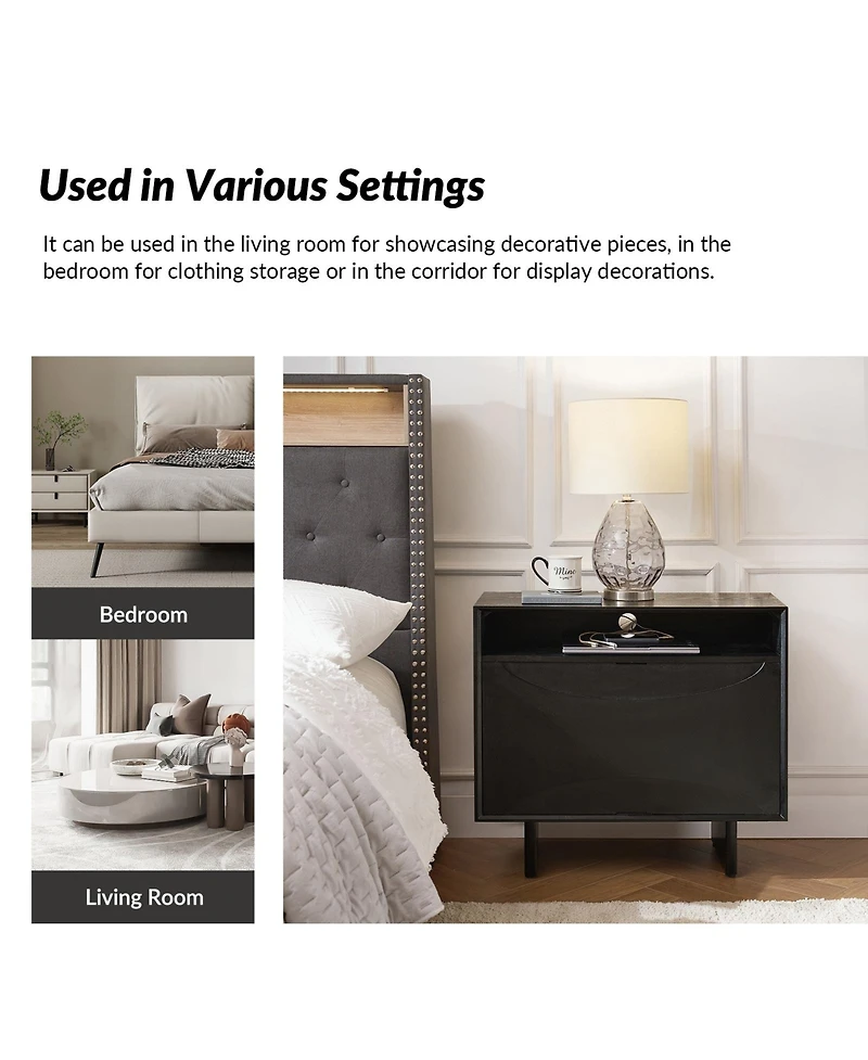 Claudio Modern 28"Tall Nightstand with Solid Wood Legs