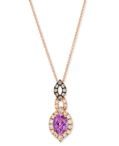Le Vian Grape Amethyst (3/4 ct. t.w.) & Diamond (1/3 ct. t.w.) Halo Adjustable 20" Pendant Necklace in 14k Rose Gold