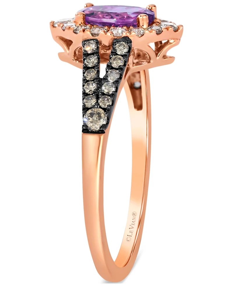 Le Vian Grape Amethyst (3/4 ct. t.w.) & Diamond (3/8 ct. t.w.) Halo Split Shank Ring in 14k Rose Gold