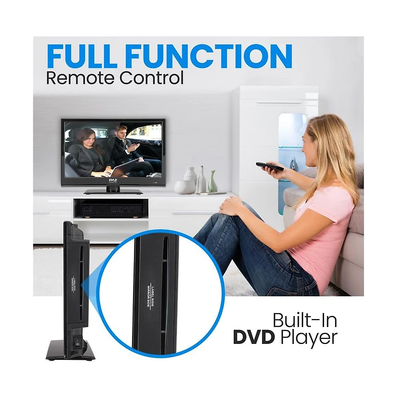 Pyle 15.6 Led Rv Digital Tv with Dvd Combo, Full Hd Flat Screen, 12V/24V Car Adapter