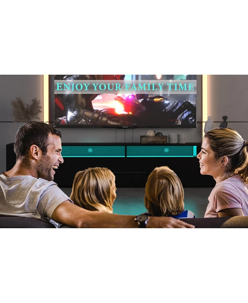 Slickblue Modern Tv Console with Storage, App Control Led Stand, Rgb Lighting, 31 Modes for 80'' TVs