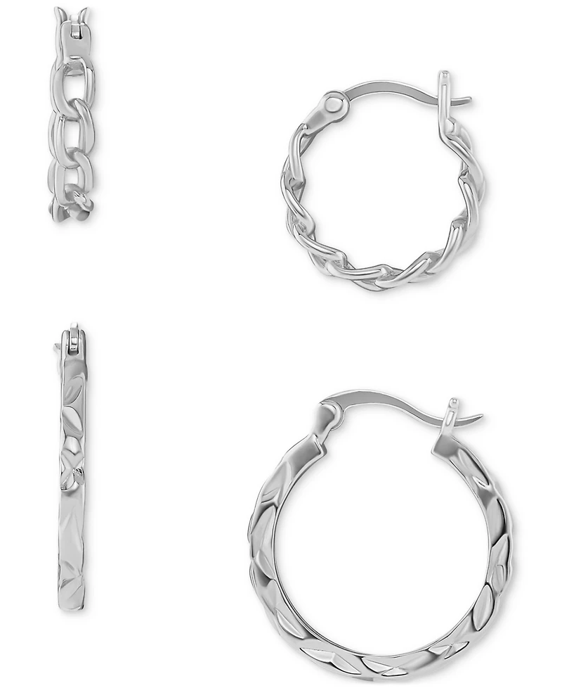 Polished Braided & Diamond-Cut Hoop Earrings Set in 18k Gold over Sterling Silver, Created for Macy's