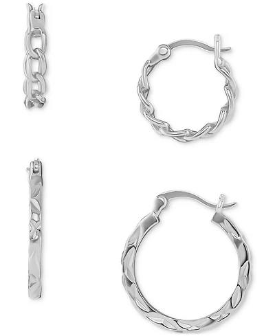 Polished Braided & Diamond-Cut Hoop Earrings Set in 18k Gold over Sterling Silver, Created for Macy's