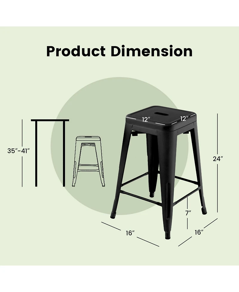 Sugift 24 Inch Set of 4 Tolix Style Counter Height Barstool Stackable Chair