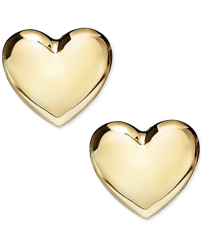 Polished Puffed Heart Stud Earrings in 10k Yellow Gold, Created for Macy's
