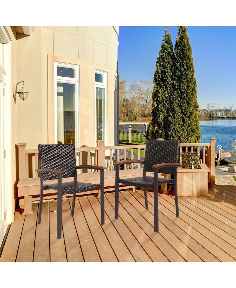 Sugift Set of 2 Outdoor Patio Pe Rattan Dining Chairs