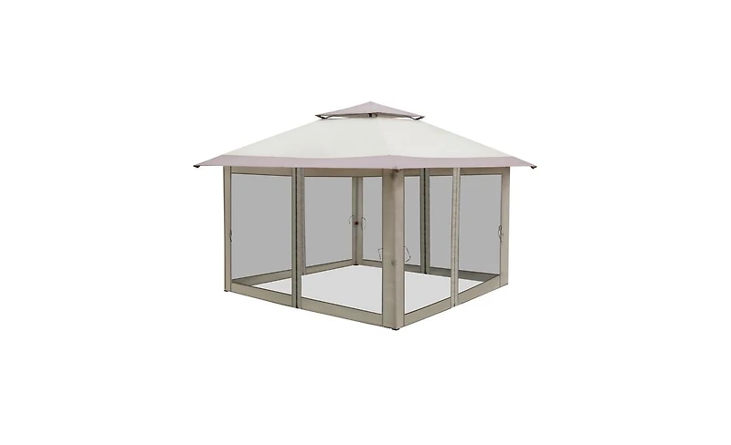 Slickblue Khaki Oxford Cloth Folding Shed with Right-Angle 4-Sided Gauze Mesh and Double-Top Overhangs