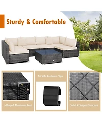 Costway 7PCS Patio Rattan Furniture Set Sectional Sofa Cushioned Garden Peacock