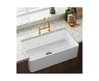 gaomon White Farmhouse Sink 33 inch Fireclay Apron Front Single Bowl Kitchen Sink Deep Drop In Farm Sink Undermount with Bottom Grid & Strainer Drain