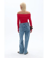Nocturne Women's Off Shoulder Blouse with Ruffle Detail