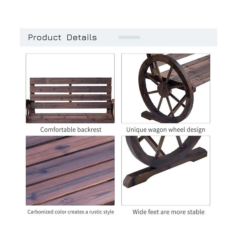 Slickblue Rustic 2-Person Wooden Wagon Wheel Bench with Backrest