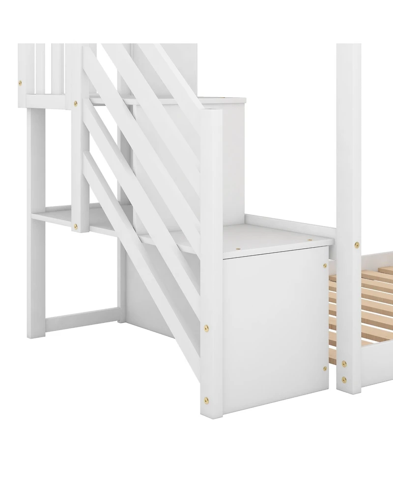 Streamdale Twin Over Bunk Bed With Convertible Slide And Stairway