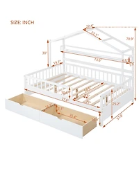 Streamdale Kids' White Wooden House Bed with Drawers and Shelf