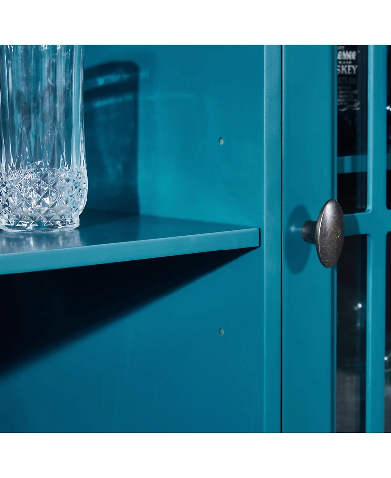 60" Sideboard Buffet Table With 2 Doors, Storage Cabinet With Adjustable Shelves, Teal
