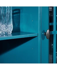 60" Sideboard Buffet Table With 2 Doors, Storage Cabinet With Adjustable Shelves, Teal