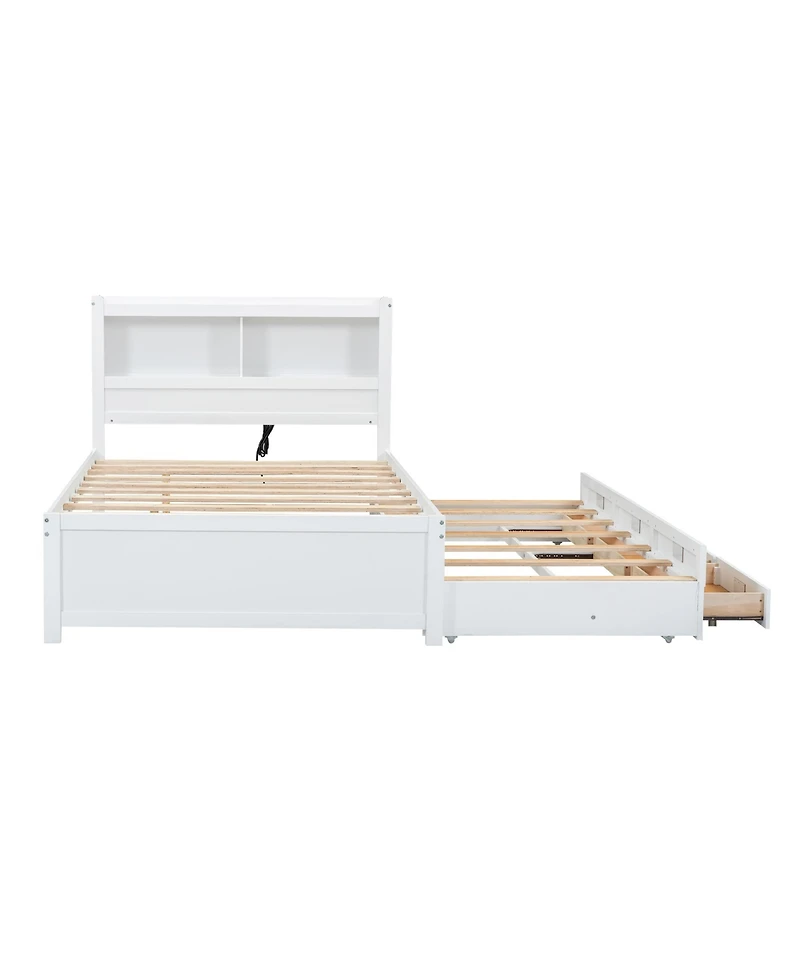 Streamdale Full Platform Bed With Trundle, Drawers And Usb Plugs, White