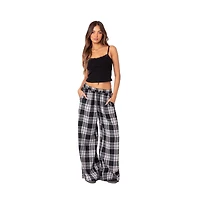 Edikted Women's Lounge Around Plaid Wide Leg Pants