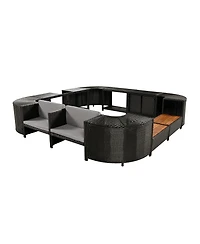 Streamdale Versatile Patio Furniture Lounge Sofa Set with Storage, Grey Rattan