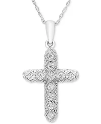 Diamond Cross Pendant 18" Necklace (1/8 ct. t.w.) in 14k White Gold
