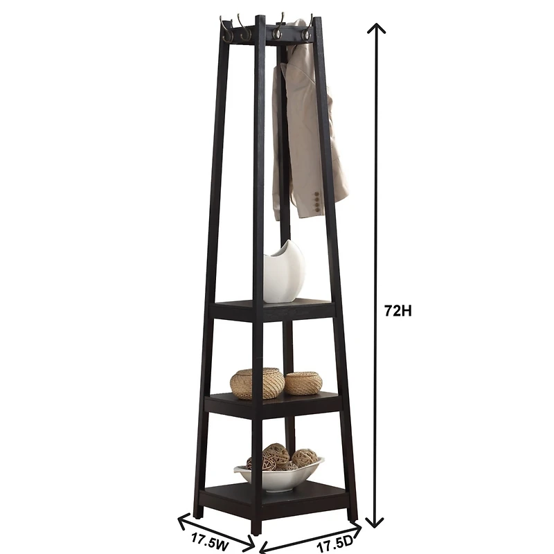 Coat Rack w/ 3-Tier Storage Shelves in White Finish